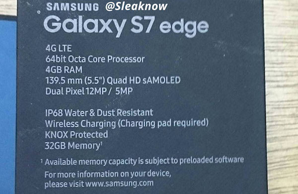 Samsung Galaxy S7 Edge Retail Box Leaked