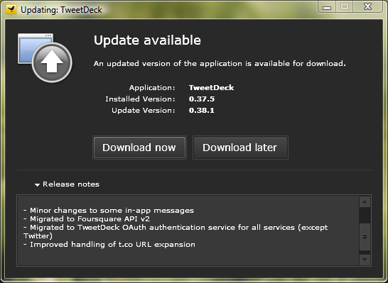 Update For TweetDeck To Support FourSqaure