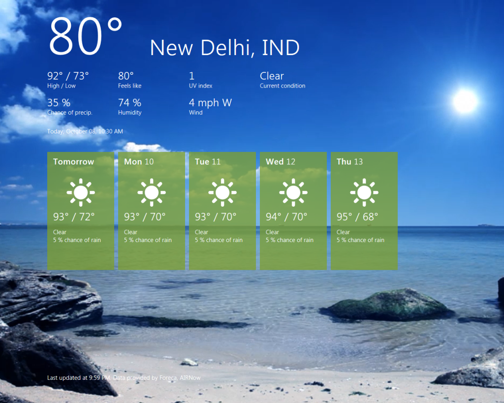 Windows 8 Weather Report
